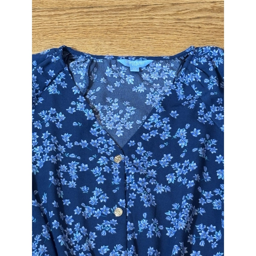 Draper‎ James RSVP Bodysuit Thong Floral Eyelet Blue Women's SZ XS Tiered Sleeve - Picture 2 of 12